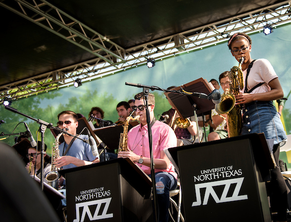 The UNT Jazz band plays on the Denton Arts and Jazz Fest stage