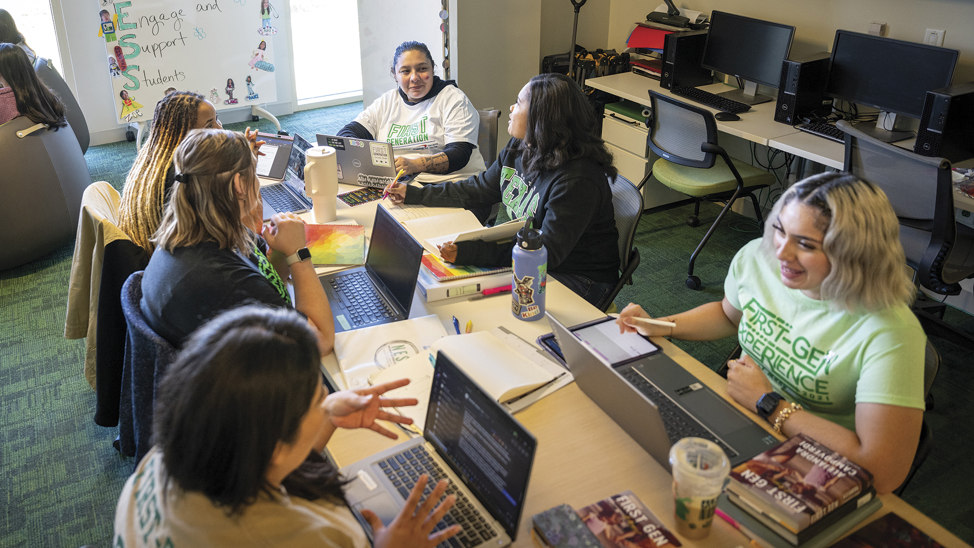 Students working in the First Generation Success Center