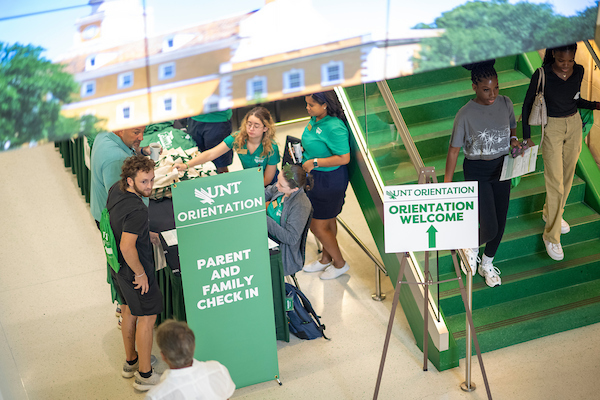 Students and their families gather at Transfer Orientation